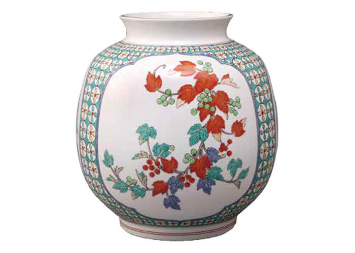 十四代 酒井田柿右衛門 濁手三方割花文花瓶 第6回人間国宝陶芸展　松菱百貨店