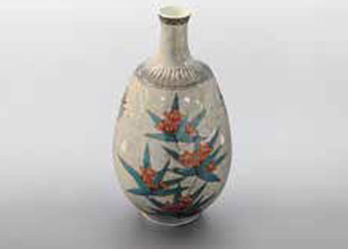 十三代 今泉今右衛門 色絵薄墨竜胆文花瓶第6回人間国宝陶芸展　松菱百貨店