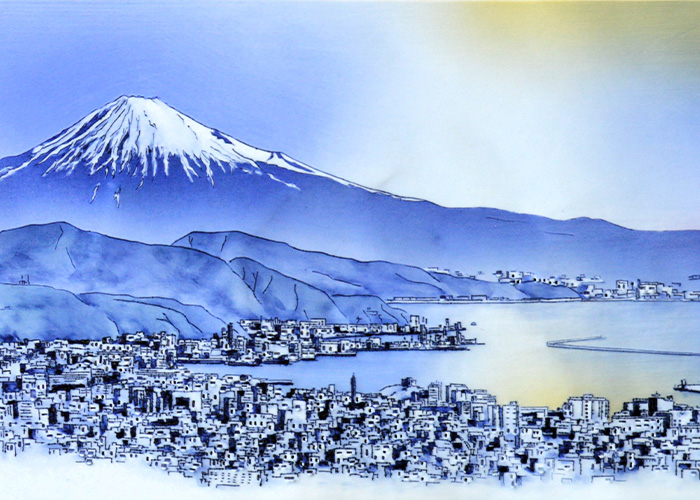 辻聡彦 線刻陶額『駿河湾眺望』