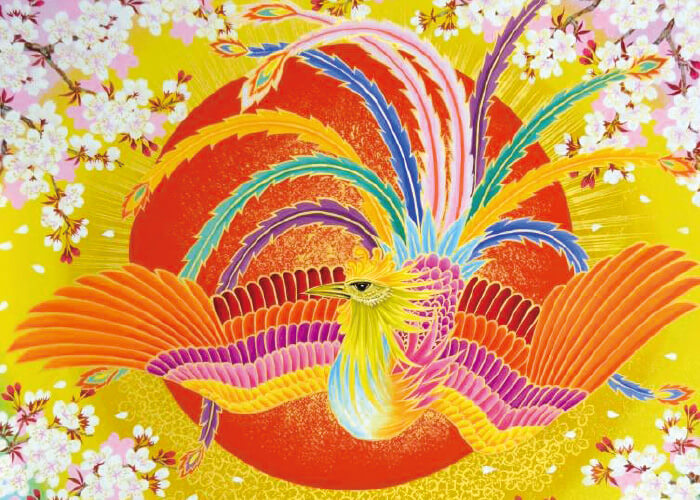 赤富士に鳳凰(桜・日輪)