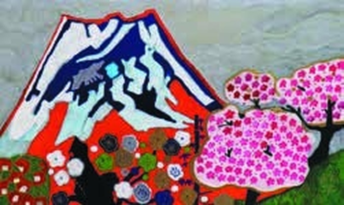 片岡球子「富士に献花 農鳥の富士に花々」　松菱百貨店