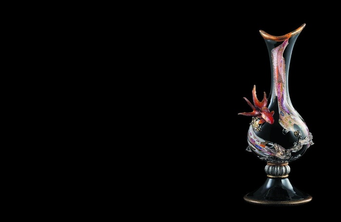 二代 黒木国昭 花器 金・プラチナ象嵌「花琳」〜金魚〜　松菱百貨店